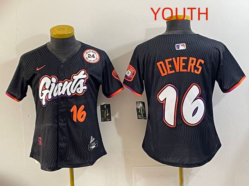 Youth 2025 San Francisco Giants #16 Devers Black Joint Name Nike MLB Jersey style 011